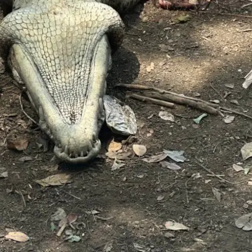 Uno de los cocodrilos hallados sin vida en Petén, donde se encontraron posibles restos humanos. ,Ministerio Público