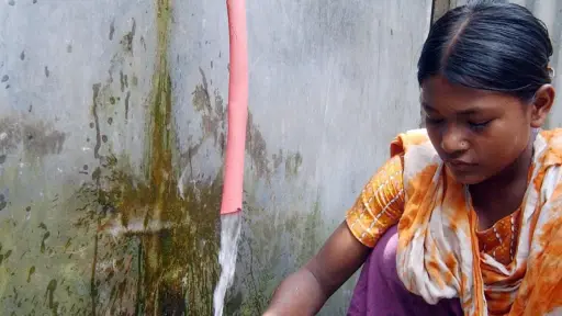 En la imagen de archivo, una niña bangladesí limpia verduras con agua contaminada por arsénico en Pakunda, cerca de Daca, capital de Bangladés , EPA/Mufty Munir