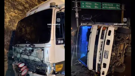 Dos vehículos del transporte pesado se vieron involcurados en el hecho ocurrido en el Km. 12.5 de ruta al Atlántico. ,PMT capitalina/Montejo