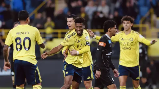 Celebración del Al-Nassr en el triunfo ante el Al-Shabab por la Saudí Pro League - Al-Nassr