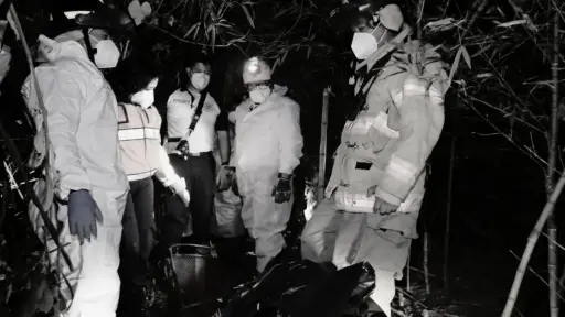 El macabro hallazgo se reportó en una zona boscosa de San José Pinula. ,Bomberos Voluntarios.