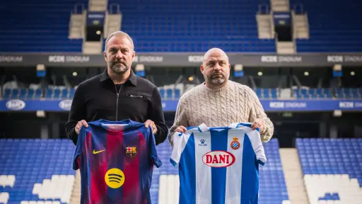 Hansi Flick y Manolo González, técnicos del Barcelona y Espanyol, respectivamente - FC Barcelona