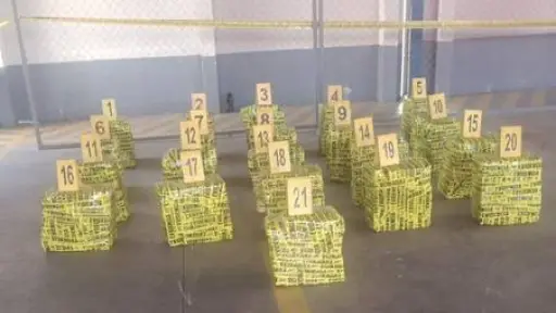 Parte del cargamento de droga decomisado en contenedores que llegaron a Guatemala procedentes de Costa Rica. ,Ministerio de Gobernación