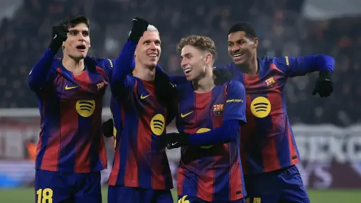 Celebración del FC Barcelona ante el Slavia Praga en Champions League - EFE