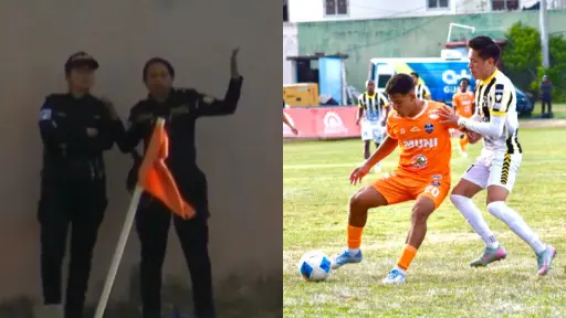 Mujer policía da indicaciones en el Achuapa-Aurora 