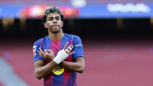 Celebración de Lamine Yamal ante el Villarreal - EFE