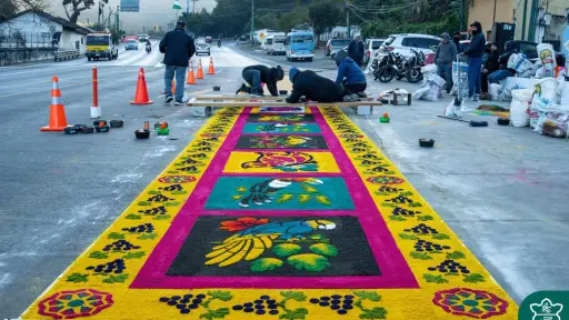 Desde muy temprano, vecinos de Antigua Guatemala elaboraron alfombras por el Segundo Domingo de Cuaresma. ,Municipalidad de Antigua Guatemala.