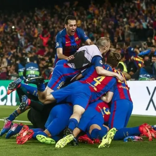 Celebración del Barcelona tras la remontada ante PSG 