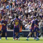 Celebración del Barcelona ante el Rayo Vallecano - EFE
