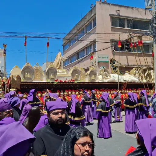 El imponente anda de Jesús Nazareno de los Milagros, durante su recorrido por el Parque Colón, en la zona 1 capitalina. ,Alex Meoño 