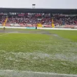 Así se veía el estadio Israel Barrios tras la fuerte lluvia de este día 