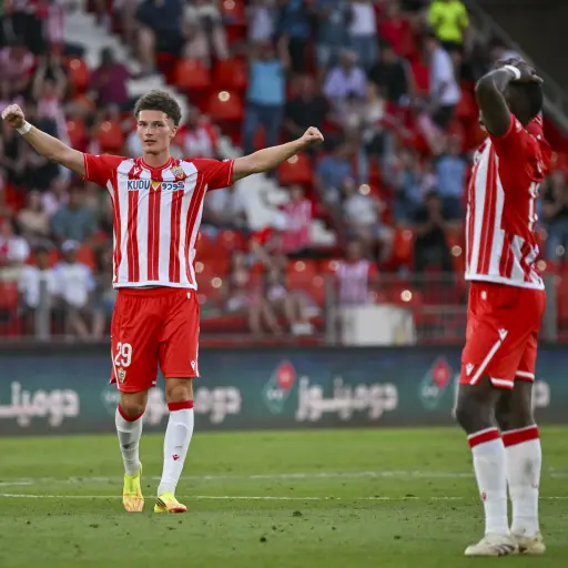Los jugadores de la U.D. Almería celebra la victoria de su equipo a la finalización del encuentro correspondiente a la última jornada de la Liga Hypermotion