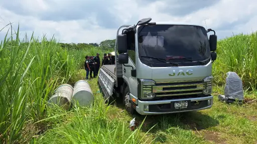 El vehiculo de transporte de carga fue encontrado en un cañaveral, indicó la PNC. ,PNC de Guatemala.