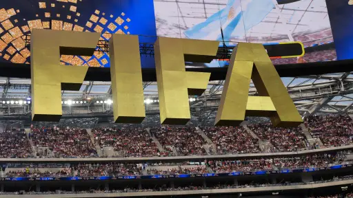 Cartel de la FIFA durante la inauguración del Mundial 2026 en Los Ángeles ,EFE