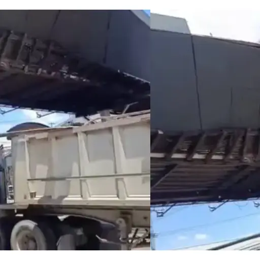 Góndola de tráiler se eleva e impacta pasarela en la Aguilar Batres. ,