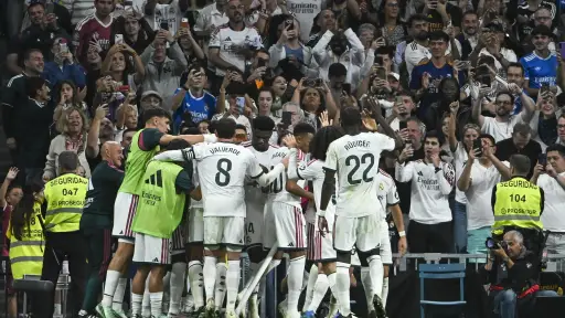 Celebración del Real Madrid ante el Villarreal en el Santiago Bernabéu - EFE
